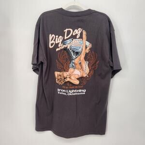 NWT Big Dog Motorcycles Gray Graphic Print Pin-up Cotton Short Sleeve Tee Men L